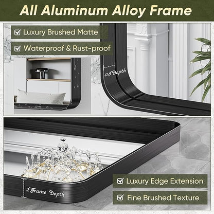 Suidia Bathroom Mirror, 72" x 36" Wall Mirror Metal Framed, Bathroom Vanity Mirror for Living Room Bedroom Bathroom Entryway, Black, Rounded Corner Style