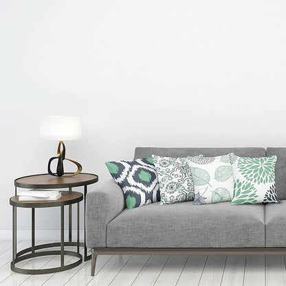 Ambesonne Vintage Throw Pillow Cushion Case Pack of 4, Bohemian Ornamental Leaves Dahlia Pattern Geometric Art Curlicue Motif, Modern Accent Double-Sided Digital Printing, 24", Dark Blue and Sea Green