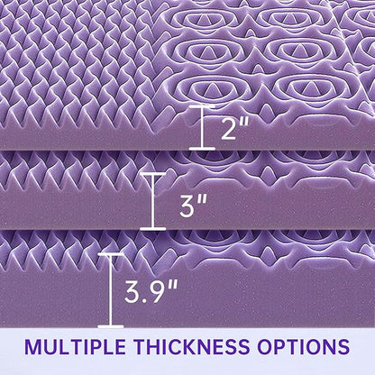 MUXHOMO 2 Inch 7-Zone Queen Mattress Topper, Egg Crate Foam Mattress Topper Queen Size for Back Pain, Lavender Cooling Gel Infused Bed Pad, CertiPUR-US and Oeko-TEX Certification (60"×80")