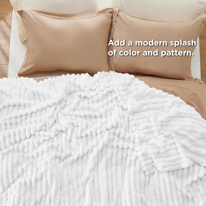 Bedsure GentleSoft Queen Blanket for Couch - Cozy Soft Blankets for Women, Cute Small Fleece Throws for Girls, White, 90x90 Inches