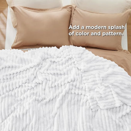 Bedsure GentleSoft Queen Blanket for Couch - Cozy Soft Blankets for Women, Cute Small Fleece Throws for Girls, White, 90x90 Inches