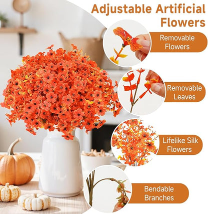 SHareconn 48 Bundles Artificial Fall Flowers for Outdoors Decoration,UV Resistant Silk Eucalyptus Lavender Faux Autumn Fake Plants for Outside Indoor Garden Yard Porch Home Decor,SunsetRedAutumnColour