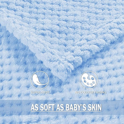 Exclusivo Mezcla Fleece Throw Blanket Extra Large, Super Soft and Warm Blankets for Couch, Sofa and Bed Waffle Textured, Cozy, Fuzzy and Lightweight (Light Blue, 50x70 Inches)