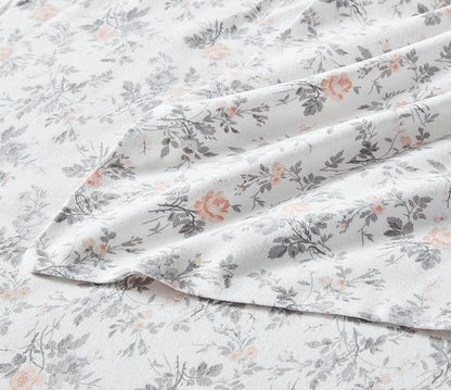 Laura Ashley - Flannel Sheets Twin Size, Anti-Pilling & Wrinkle Resistant Cotton, Touchably Soft for All-Season Comfort - Bed Sheets with Matching Pillowcase & Fitted Sheet (Rosalie Grey)