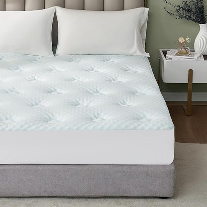 Hansleep King Mattress Topper Viscose Derived from Bamboo, Memory Foam Pillow Top Mattress Topper King with Deep Pocket, Breathable Mattress Pad for Back Pain Relief, 78" x 80", White