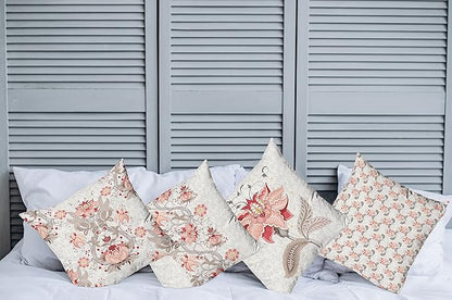 Ambesonne Vintage Throw Pillow Cushion Case Pack of 4, Ethnic Folkloric Flower Motifs in Neutral Tones Nostalgic Floral, Modern Accent Double-Sided Digital Printing, 20", Salmon Vermilion