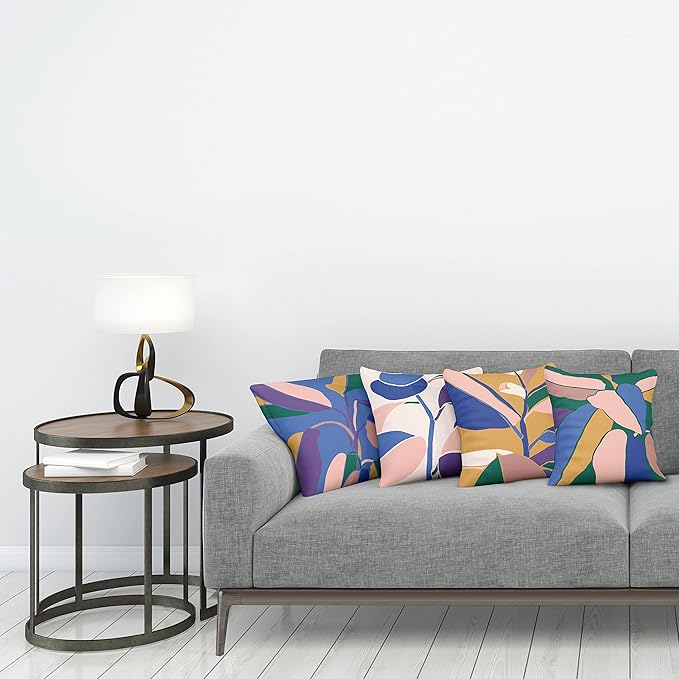 Ambesonne Floral Throw Pillow Cushion Case Pack of 4, Abstract Botanical Look Design of Modern Leafy Plant Ornament Print, Modern Accent Double-Sided Digital Printing, 20", Hunter Green Blush and Blue