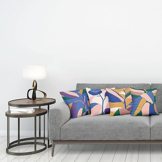 Ambesonne Floral Throw Pillow Cushion Case Pack of 4, Abstract Botanical Look Design of Modern Leafy Plant Ornament Print, Modern Accent Double-Sided Digital Printing, 20", Hunter Green Blush and Blue