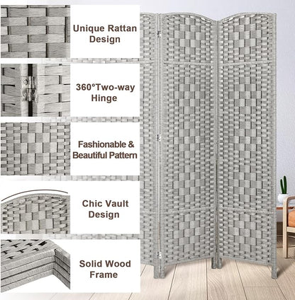 Rose Home Fashion 6 ft Tall Room Divider, Room Dividers and Folding Privacy Screens, 15.7in Privacy Screen 6 Panel Partition Temporary Wall Separation for Private, Stone Grey