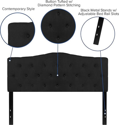 Flash Furniture Cambridge Tufted Upholstered Queen Size Headboard in Black Fabric