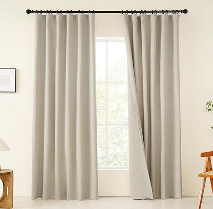 KangBang Linen Blackout Curtains 84 Inches Long, Rod Pocket Back Tab Curtains for Bedroom Living Room, Rustic Burlap Window Drapes with Clip Rings Made 52 Inch Wide by 84 Inch Length 2 Panels
