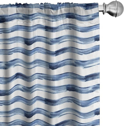 Ambesonne Harbour Stripe Window Curtains, Watercolor Style Paintbrush Stripes Sea Marine Life Lines Image, Lightweight Decor 2-Panel Set with Rod Pocket, Pair of - 28" x 63", Blue Night