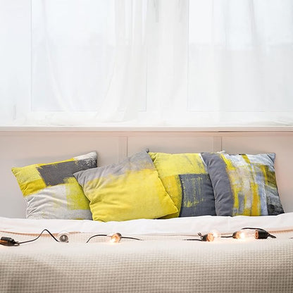 Ambesonne Modern Decorative Throw Pillow Covers Pack of 4, Abstract Grunge Themed Geometric Squares Paintbrush Stroke, Ornament for Home Accent Double-Sided Cases Digital Printing, 18", Yellow Grey