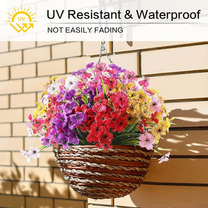 AGIRL 24 Bundles Artificial Flowers for Outdoor,No Fade Fake Plastic Flowers Faux Plants for Decoration Hanging Planters Indoor Outside Garden Porch Window Box Home Wedding Farmhouse