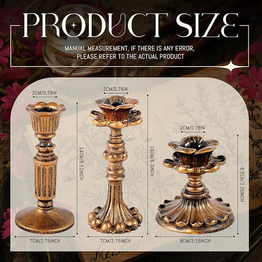 Suclain 6 Pcs Vintage Candlestick Holders Taper Resin Candle Holder Retro Antique Candle Holder Floral Decorative Candlesticks for Wedding Anniversary Table Centerpieces Fireplace Home Decor(Bronze)