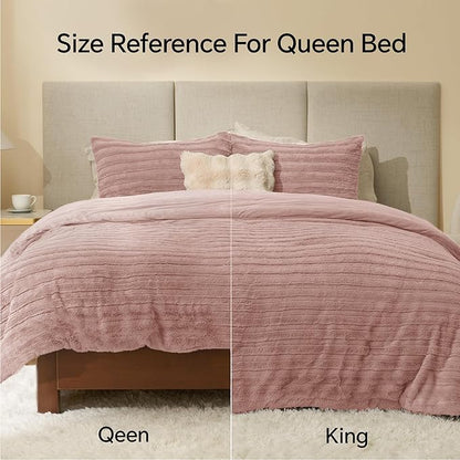 BEDELITE Fleece Twin Comforter Set -Super Soft & Warm Fluffy Pink Faux Fur Bedding, Luxury Fuzzy Heavy Bed Set for Winter with 1 Pillow case