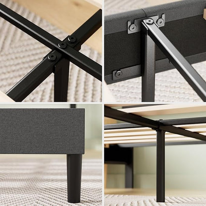 ZINUS Full Piper Upholstered Platform Bed with Horizontal Paneled Headboard, Wooden Slat Support, No Box Spring Needed, Easy Assembly, Eco Friendly Packaging, Dark Grey