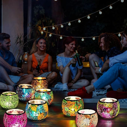 Rancco Glass Votive Candle Holder for Tealight, Romantic Mosaic Cracked Candle Holder, Candle Lamp Aromatherapy Candlescape Bowl for Valentine's Thanksgiving, Christmas Table Centerpiece,Party Decor