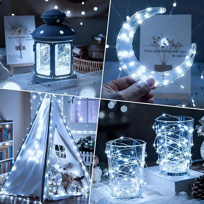 ZNYCYE 10 Pack Fairy Lights Battery Operated，10ft 30 LED String Lights 8 Modes with Timer Waterproof Fairy Lights for DIY Wedding Party Bedroom Mason Jars Christmas Decorations (Cool White)