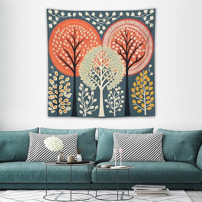 MaSiledy Tapestry Wall Hanging Shabby Chic Trees Tapestry Watercolor Rustic Forest Tapestries for Bedroom Wall Art for Bedroom Wall Hanging for Room 60"x60" Xmas Wall Hanging Polyester Tapestries
