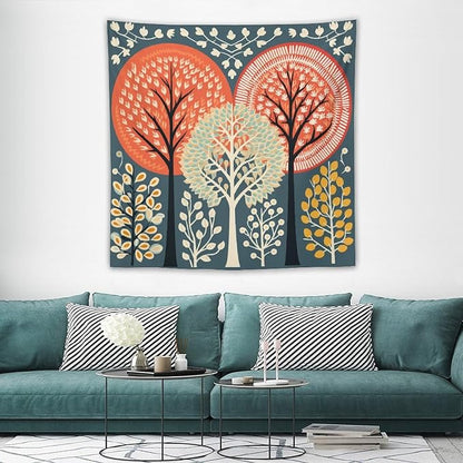 MaSiledy Tapestry Wall Hanging Shabby Chic Trees Tapestry Watercolor Rustic Forest Tapestries for Bedroom Wall Art for Bedroom Wall Hanging for Room 60"x60" Xmas Wall Hanging Polyester Tapestries
