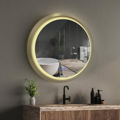 Round LED Mirror 24 Inch for Bathroom, Gold Metal Frame Lighted Vanity Mirror,Wall Mounted Circle with Lights,6000K Anti-Fog & Dimmable Touch Switch