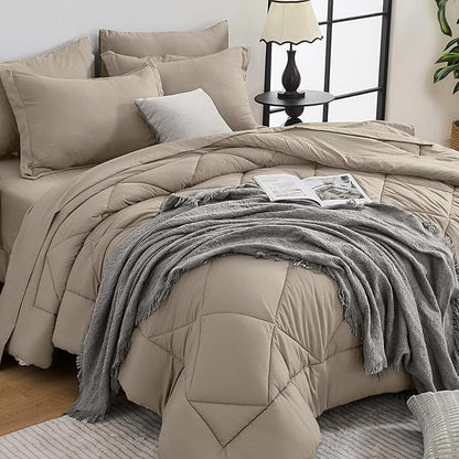 HEVUMYI Linen Twin-XL Comforter Set - 5-Piece All Season Bed in a Bag Twin-XL, Ultra Soft Bedding Set with Comforter, Flat Sheet, Fitted Sheet, Pillowcases, Pillow Shams
