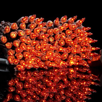 YULETIME Orange Christmas Lights with Brown Wire, 66 Feet 200 Count UL Certified String Lights, Pack of 2 Sets 33 Ft 100 Count Amber Incandescent Mini Light Set (Orange)