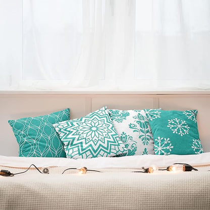 Ambesonne Retro Throw Pillow Cushion Case Pack of 4, Trellis Grid Medieval Floral Damask Mandala Flower Ornament in Modern Monochrome, Modern Accent Double-Sided Digital Printing, 20", Dark Seafoam