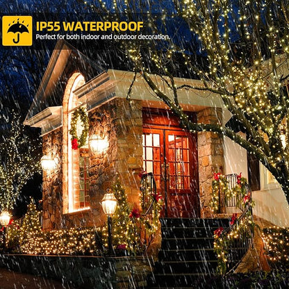 1000 LED 328ft 8 Modes with Timer Christmas String Lights IP55 Outdoor Waterproof UL Certificated Indoor Fairy Lights Garden Patio Wedding Christma Trees Parties Decoration Warm White