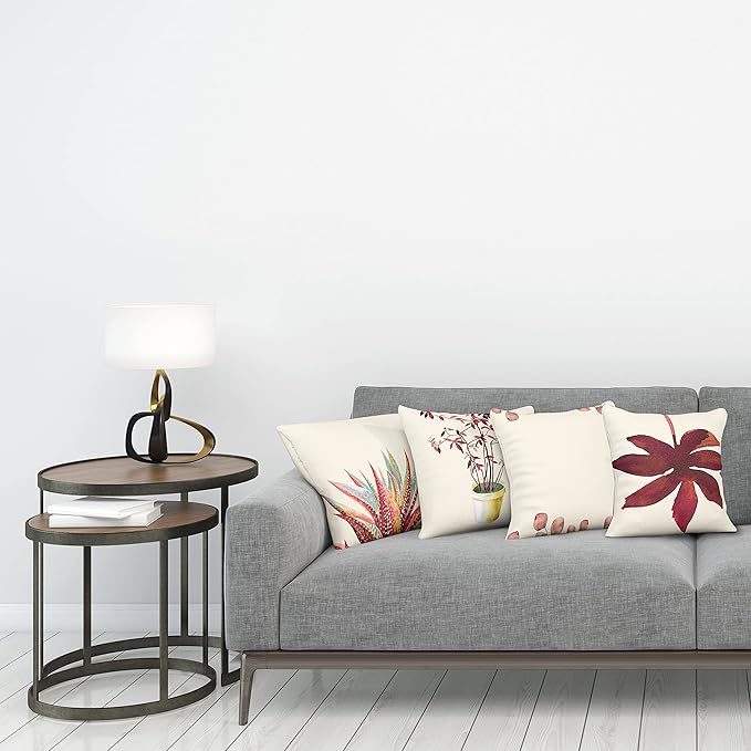 Ambesonne Botanical Throw Pillow Cushion Case Pack of 4, Minimalist Watercolor Painting Leaves Agave Branches Plant in a Pot, Modern Accent Double-Sided Digital Printing, 16", Raspberry Dark Salmon