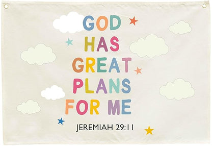 Christian Bible Verse Scripture Rectangular Banner Flag Wall Sign Decor Gift for Baby Boy Girl Kid-Nursery Baby Room Bedroom Decor-Baby Shower,Birthday Christmas Gift-God Has Great Plans