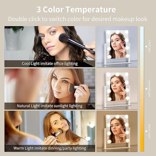 Vanity Mirror with Lights, Makeup Mirror with Lights,3 Color Lighting Modes Detachable 10X Magnification Mirror Touch Control,360°Rotation, White.
