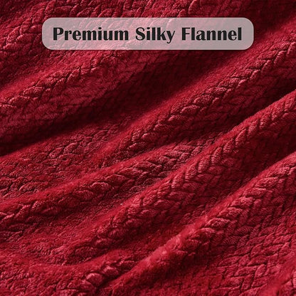 NEWCOSPLAY Super Soft Throw Blanket Red Premium Silky Flannel Fleece Leaves Pattern Lightweight Bed Blanket All Season Use (Red, Throw(50"x60"))