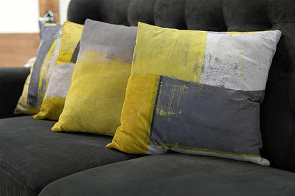 Ambesonne Modern Throw Pillow Cushion Case Pack of 4, Abstract Grunge Themed Geometric Squares with Paintbrush Stroke Effect Ornament, Modern Accent Double-Sided Digital Printing, 20", Yellow Grey