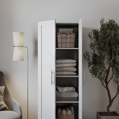 Prepac Elite Plus 24" Wide Storage Accent Cabinet with Panel Doors, White Storage Cabinet, Bathroom Cabinet, Pantry Kitchen with 3 Shelves 16.75" D x 24" W x 65" H