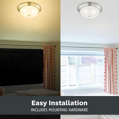 DESIGNERS FOUNTAIN Reedley 3-Lights Flush Mount Ceiling Light, 15 Inch Lighting Fixture for Kitchen, Bedroom, Bathroom, and Hallway, Satin Platinum with Etched Glass, 1257L-SP-W