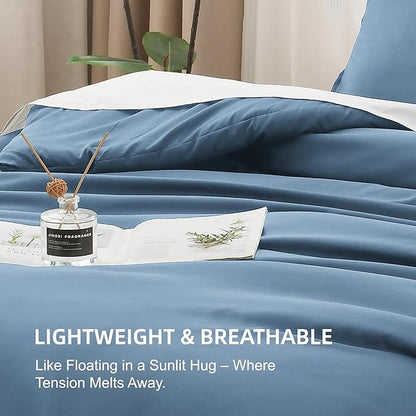 Litanika Comforters Twin/Twin XL Size Ocean Blue, 2 Pieces Lightweight Solid Bedding Set & Collections, All Season Fluffy Bed Set (66x90 Inches Comforter & 1 Pillowcase)