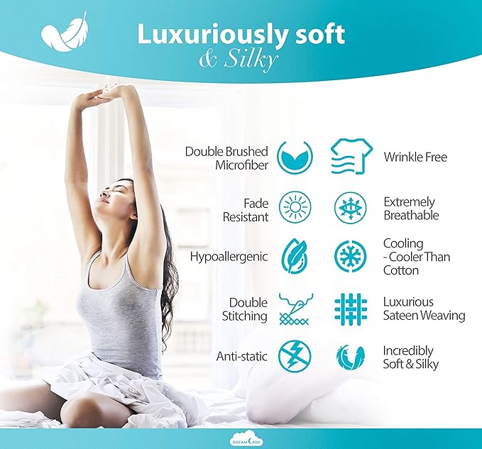 DREAMCARE Twin XL Sheet Sets – 3pcs Cooling Sheets – up to 21” Extra Deep Pocket Twin XL Sheets Set – Hotel Luxury Sheets & Pillowcases – Superior Softness 100% Fine Microfiber with Side Pocket –Black