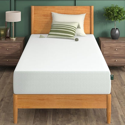 ZINUS 10 Inch Green Tea Memory Foam Mattress, Twin, Fiberglass Free, Patented Custom Contour Support, Sturdy Base Foam, CertiPUR-US Certified, Mattress in A Box, White