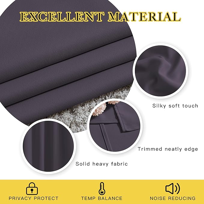 NICETOWN Greyish Purple Window Draperies and Curtains - Home Fashion Grommet Top Drape Panels for Bedroom (Set of 2, 66 by 72 Inch, Greyish Purple)