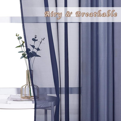 NICETOWN Sheer Curtains for Living - Long Voile Window Drapes Panels 84" for Patio/Boy Room/Master Bedroom/Sliding Door (54" W, Dark Blue, Set of 2)
