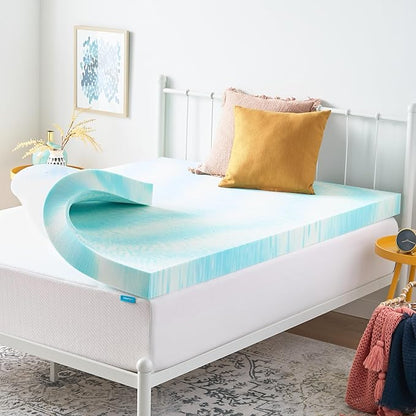 Linenspa 4 Inch Gel Swirl Memory Foam Mattress Topper – Cooling Gel Infused – Pressure Relieving Bed Topper - Mattress Pad – CertiPUR Certified - Twin XL Size