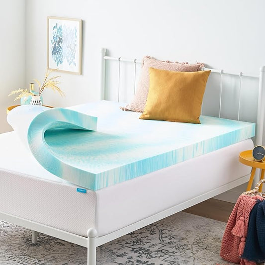 Linenspa 4 Inch Gel Swirl Memory Foam Mattress Topper – Cooling Gel Infused – Pressure Relieving Bed Topper - Mattress Pad – CertiPUR Certified - King Size