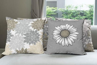Ambesonne Floral Throw Pillow Cushion Case Pack of 4, Flower Petals Modern Color Palette Chamomile Peony Dahlia and Sunflower Print, Modern Accent Double-Sided Digital Printing, 20", Slate Brown Grey