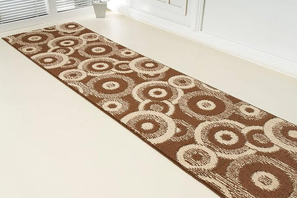 Custom Length Cut to Size Modern Farmhouse Carpet Runner Rug for Hallways, Non Slip Rubber Backed, 31 inch Wide X Customized Length, Geo Brown, 31 inch X 14 feet