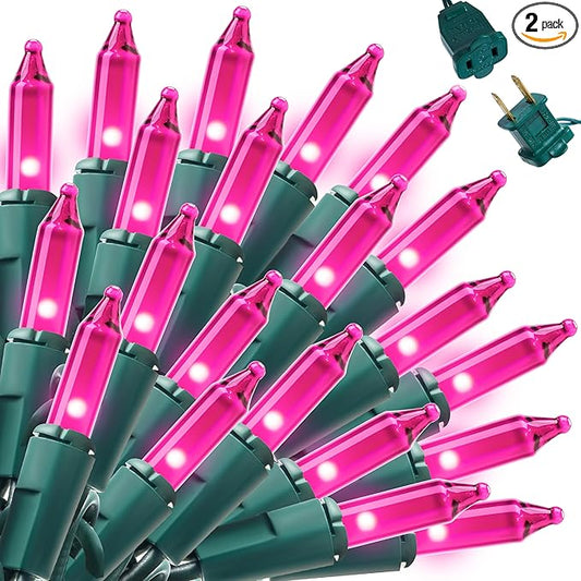 Joiedomi Pink Christmas String Lights,200(2x100) 42.8FT Valentines Day Fairy Tree Lights Plug in for Indoor Outdoor Xmas Valentines Decor Patio Holiday Theme Party Yard House,Green Wire