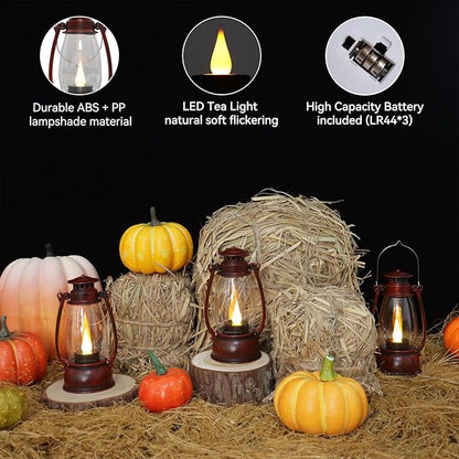Red Painted Mini Lanterns 6-Pack - LED Flickering Candle Lanterns for Christmas & New Year, Valentine's, Wedding, Halloween & Western Party Decor, Table Centerpieces & Cowgirl Party Supplies