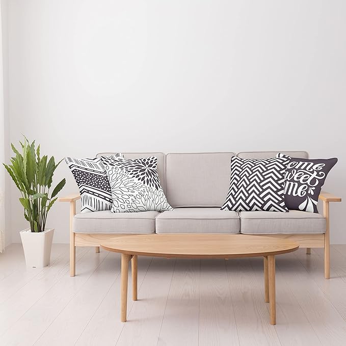 Ambesonne Geometric Throw Pillow Cushion Case Pack of 4, Home Phrase Minimal Zigzag Squama Dahlia Flower Petals Chevron Tribal, Modern Accent Double-Sided Digital Printing, 20", Dark Mauve and White