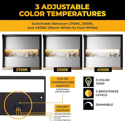 LED Under Cabinet Lighting Hardwired - 3CCT 32 Inch Black Finish - Undercabinet Lights for Kitchen - Linkable Undercounter Dimmable Plug in Light or Hard Wired - Under Counter Fixture Direct Wire